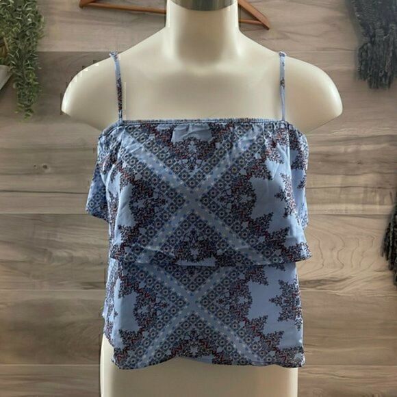 Hippie Rose Womens Blue Tile Adjustable Strap Stretchy Camisole Tank Top Size S - Picture 1 of 10